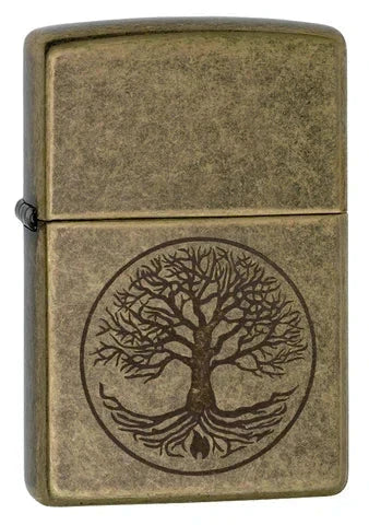 Zippo Feuerzeug Mythologie mit Lebensbaum Gravur –  antikes Messing-Design