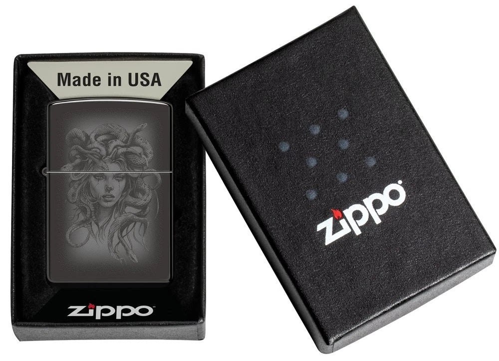 Zippo Feuerzeug Medusa High Polished Black in Geschenkbox