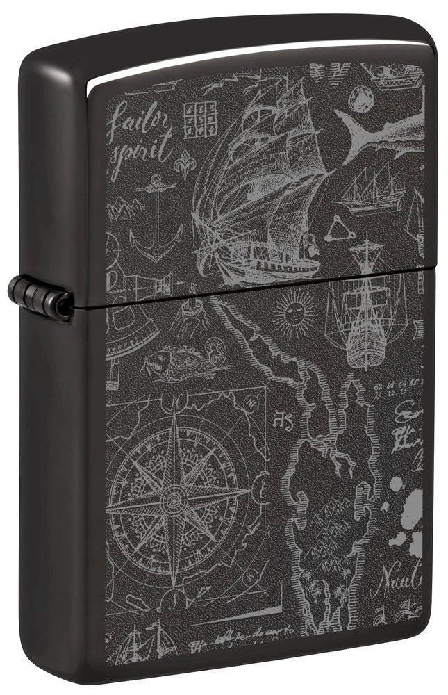 Zippo Feuerzeug nautische Karte High Polished Black geschlossen