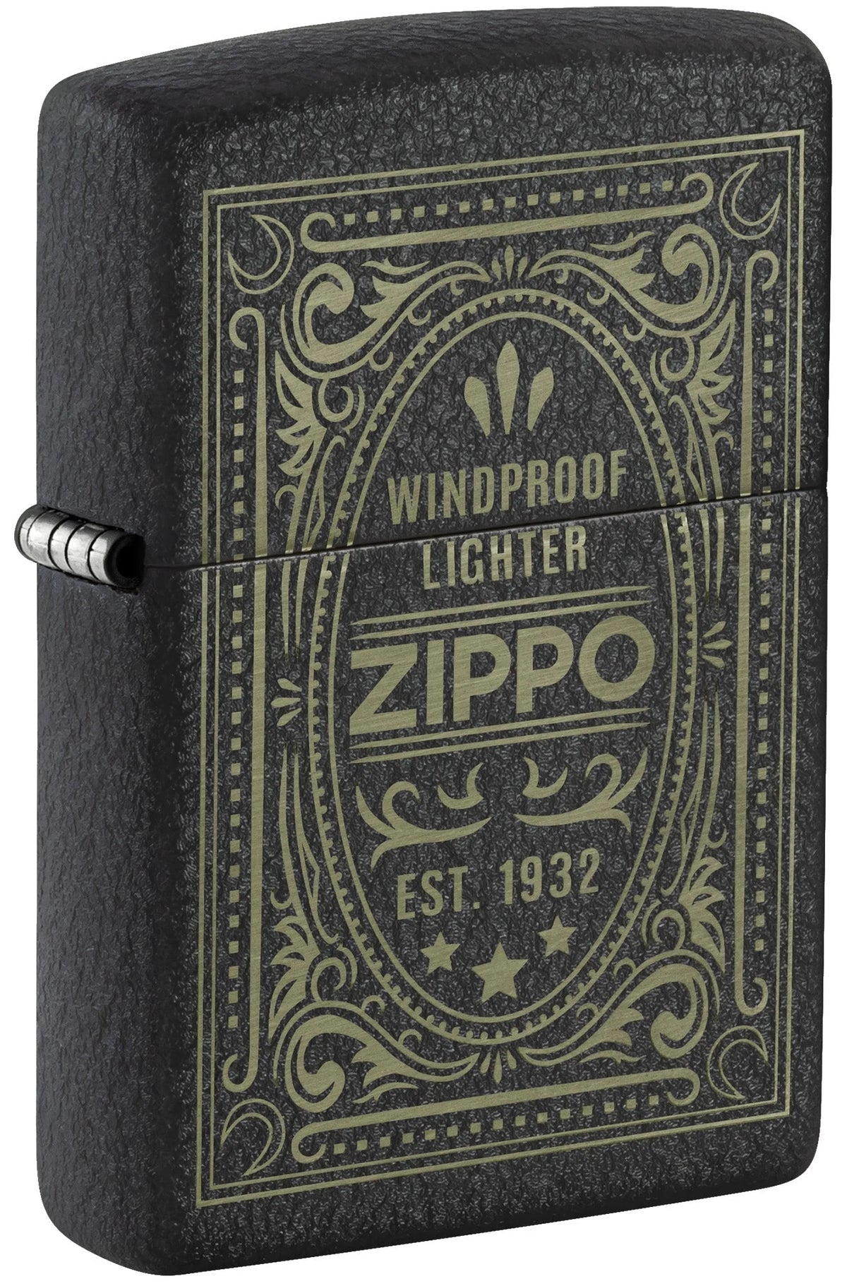 Zippo Feuerzeug Antikes Logo Frontansicht mit Zippo Schriftzug und EST. 1932