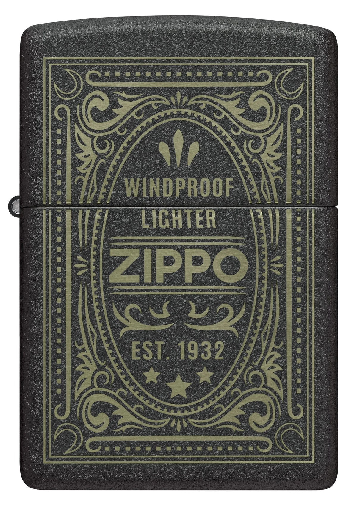 Zippo Antikes Logo mit Black-Crackle-Oberfläche und dekorativem Vintage-Rahmen