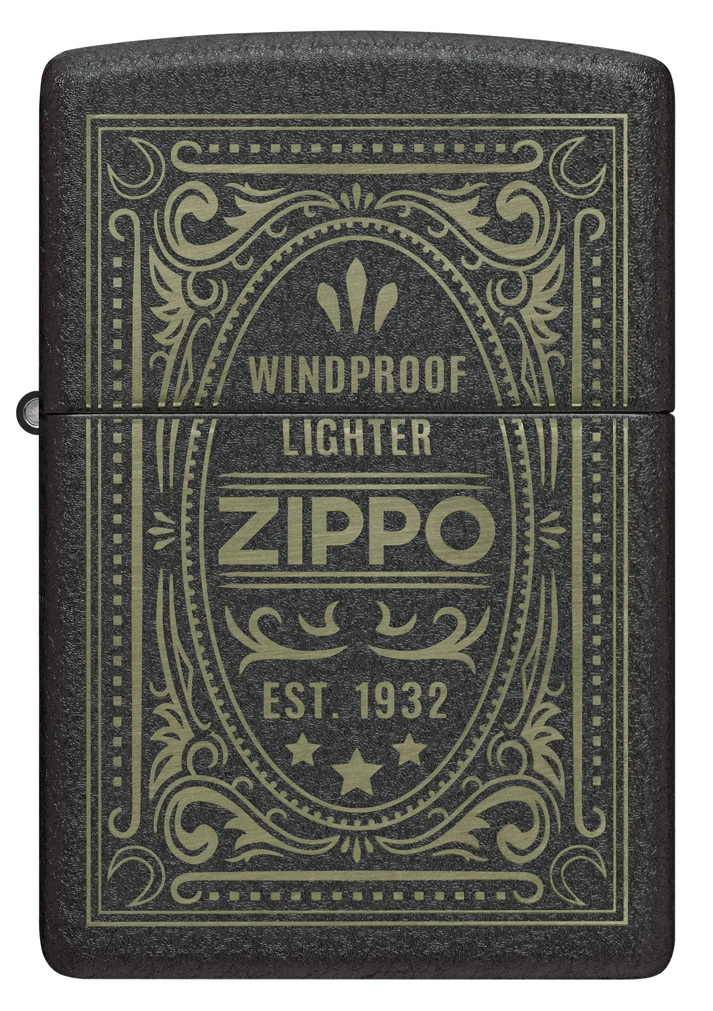 Zippo Antikes Logo mit Black-Crackle-Oberfläche und dekorativem Vintage-Rahmen