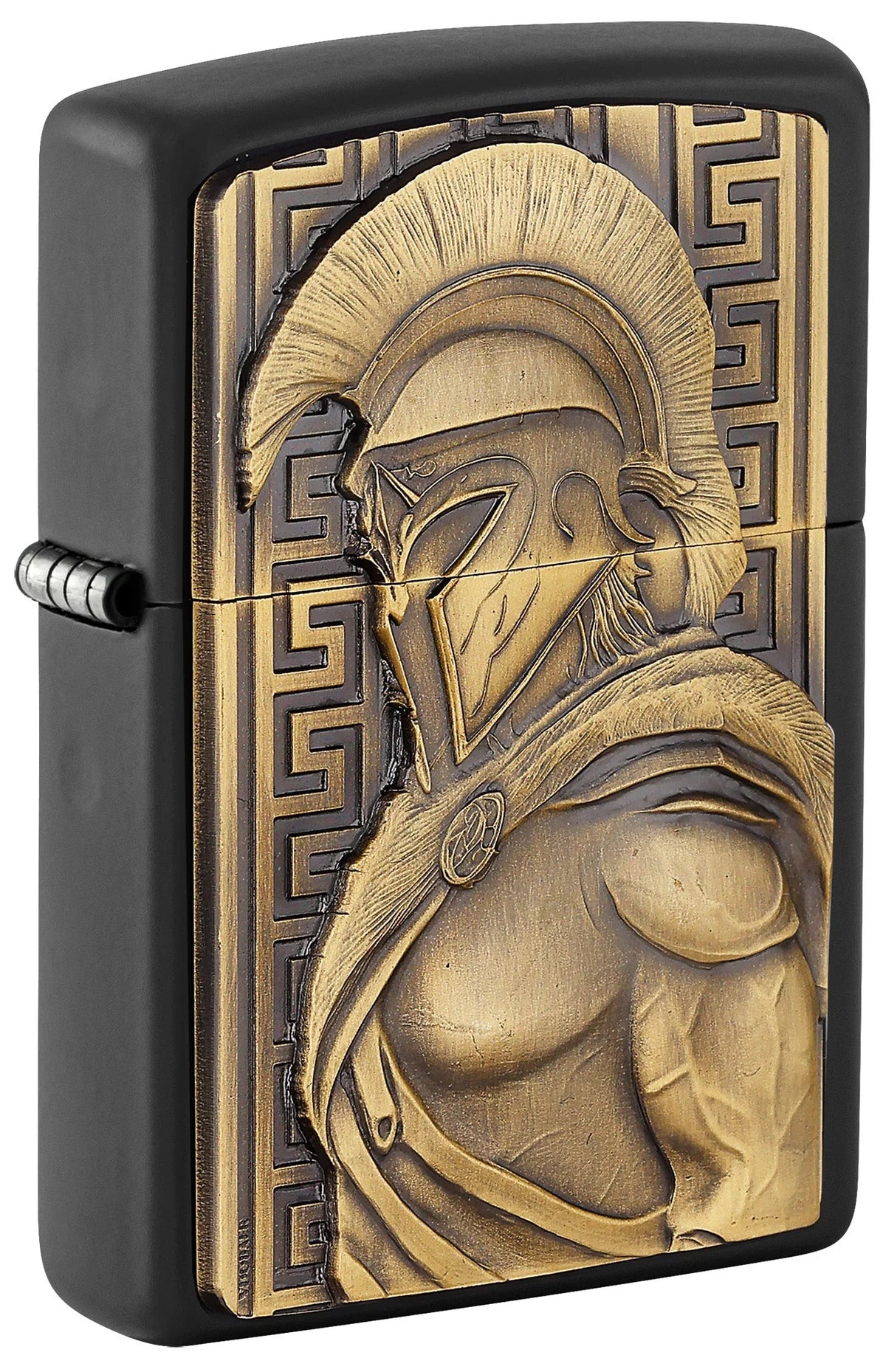 Zippo Antikes Sparta Limited Edition mit Black Matte Oberfläche und bronzefarbenem Krieger-Emblem