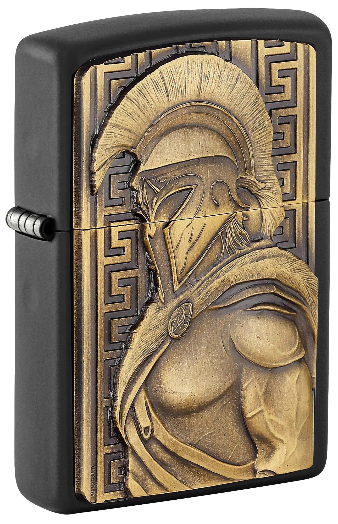 Zippo Antikes Sparta Limited Edition mit Black Matte Oberfläche und bronzefarbenem Krieger-Emblem