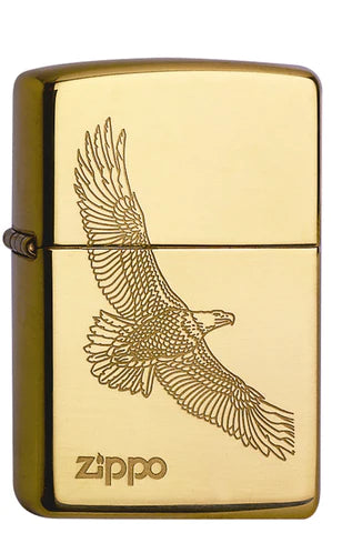 Edel und erhaben breitet dieser Adler seine Flügel aus. Eine wunderbare Lasergravur auf der Basis eines High Polish Brass Zippo Feuerzeuges.