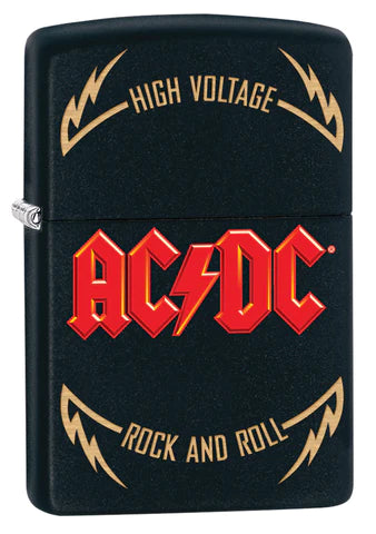 Ein tolles AC/DC Zippo Benzinfeuerzeug unter dem Motto: High Voltage - Rock and Roll. Ein sehr gelungenes Black Matte Color Image.