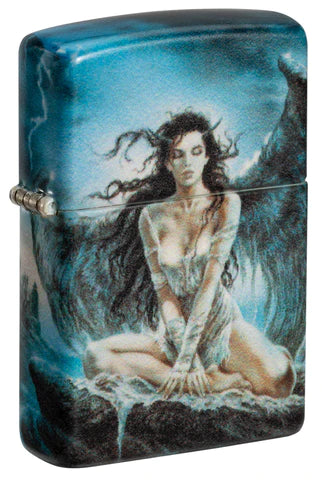 Ein wunderbares mystischees Zippo des Künstlers Luis Royo zeigt auf einem genialen 540° Color Image Zippo Benzinfeuerzeug einen gefallenen Engel in einer speziellen Landschaft.