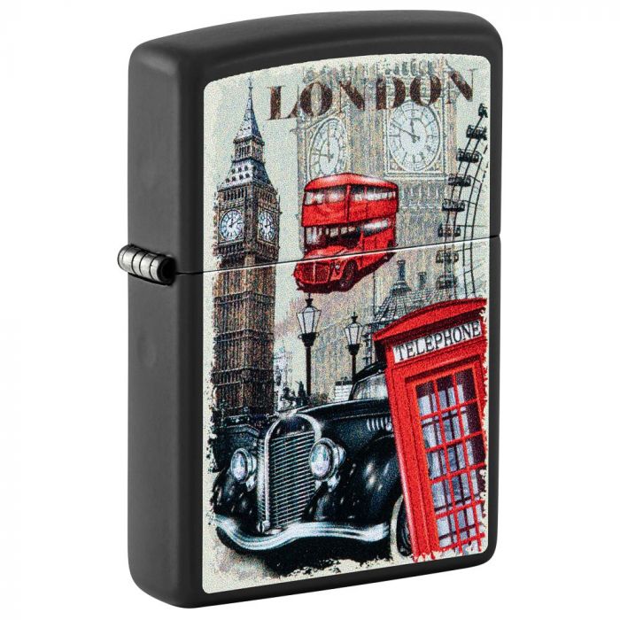 Wer kennt sie nicht - die Metropole London. Ein sinnbildliches Color Image auf einem Black Matte Zippo Benzinfeuerzeug.