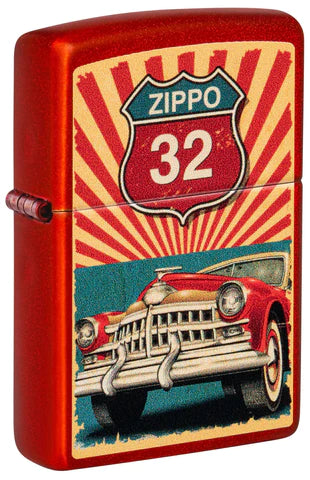 Ein Classic Cruiser unter einem Zippo Strassenschild. Das metallic Red Zippo Benzinfeuerzeug ist wunderbar auf das Color Image abgestimmt.