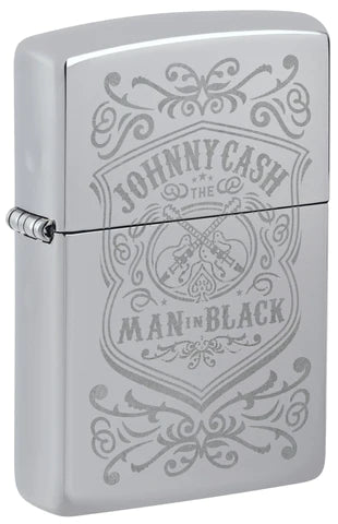 Endlich da, ein absolut cooles Johnny Cash High Polished Chrome Zippo Benzinfeuerzeug. Dieses tolle Zippo wurde mit feinster Klinge bearbeitet und äusserst detailliert bearbeitet. 