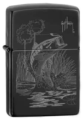 Zippo Benzinfeuerzeug mit Fischgravur von Guy Harvey im Ebony-Finish