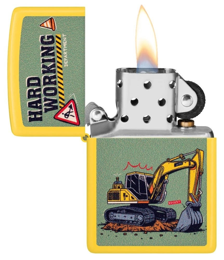 Zippo Feuerzeug Harte Arbeit Yellow Sunflower geöffnet mit Flamme
