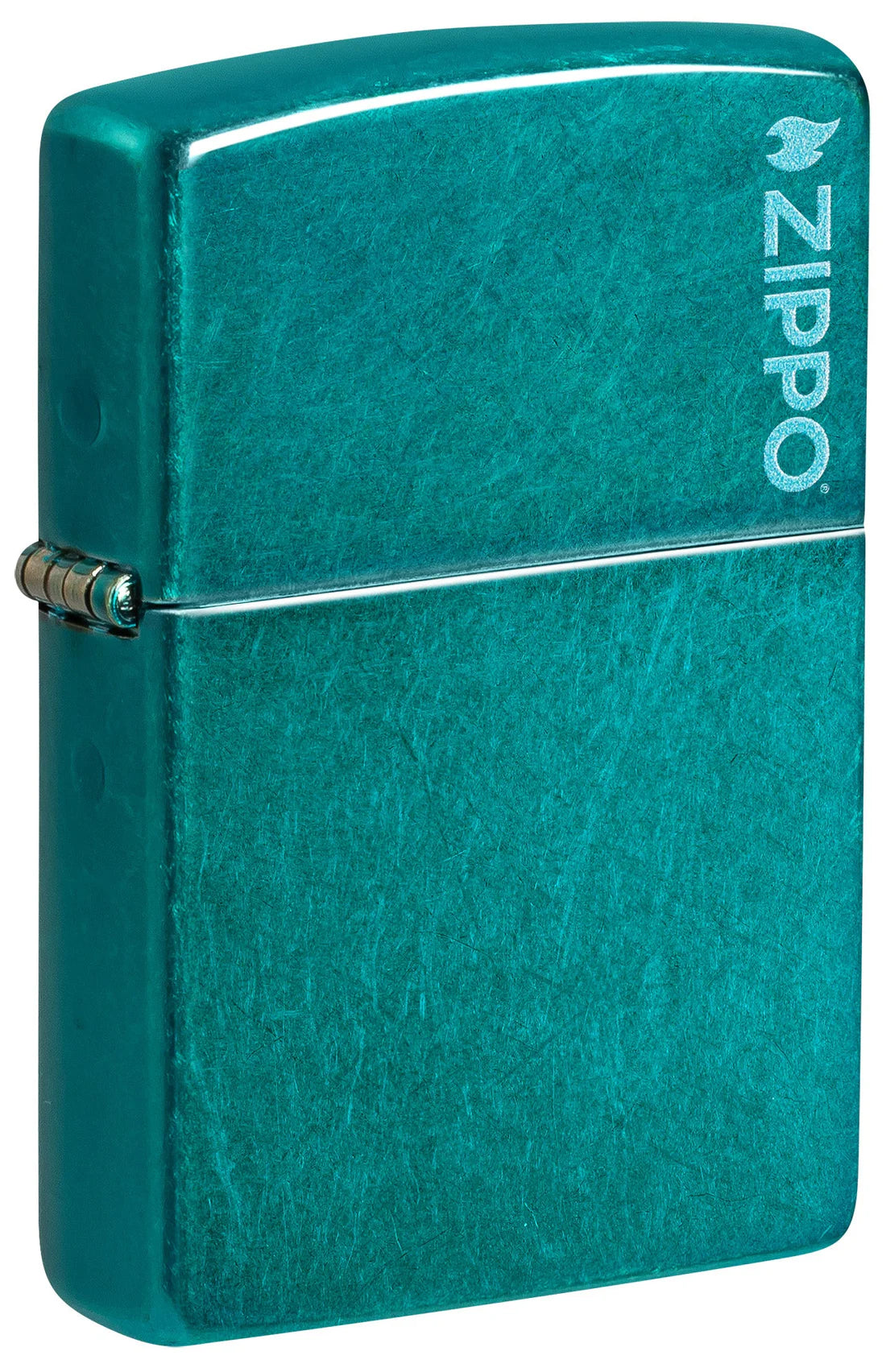 Candy-Teal Feuerzeug in Blaugrün mit Zippo Logo auf Deckel