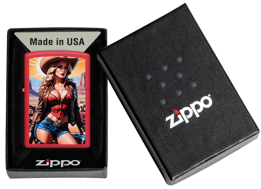 Zippo Feuerzeug Cowgirl in Geschenkbox – Red Matte Edition
