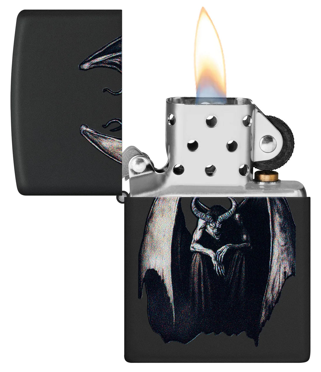 Zippo Feuerzeug Vampir-Fledermaus Black Matte mit Flamme