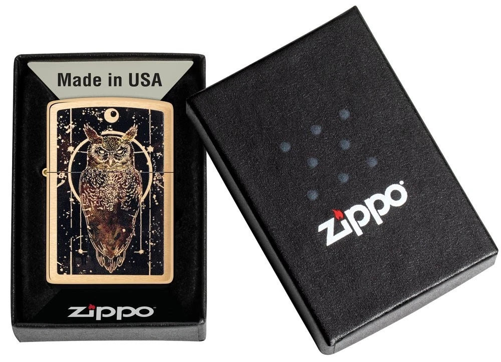 Zippo Feuerzeug Eule Brushed Brass in Geschenkbox