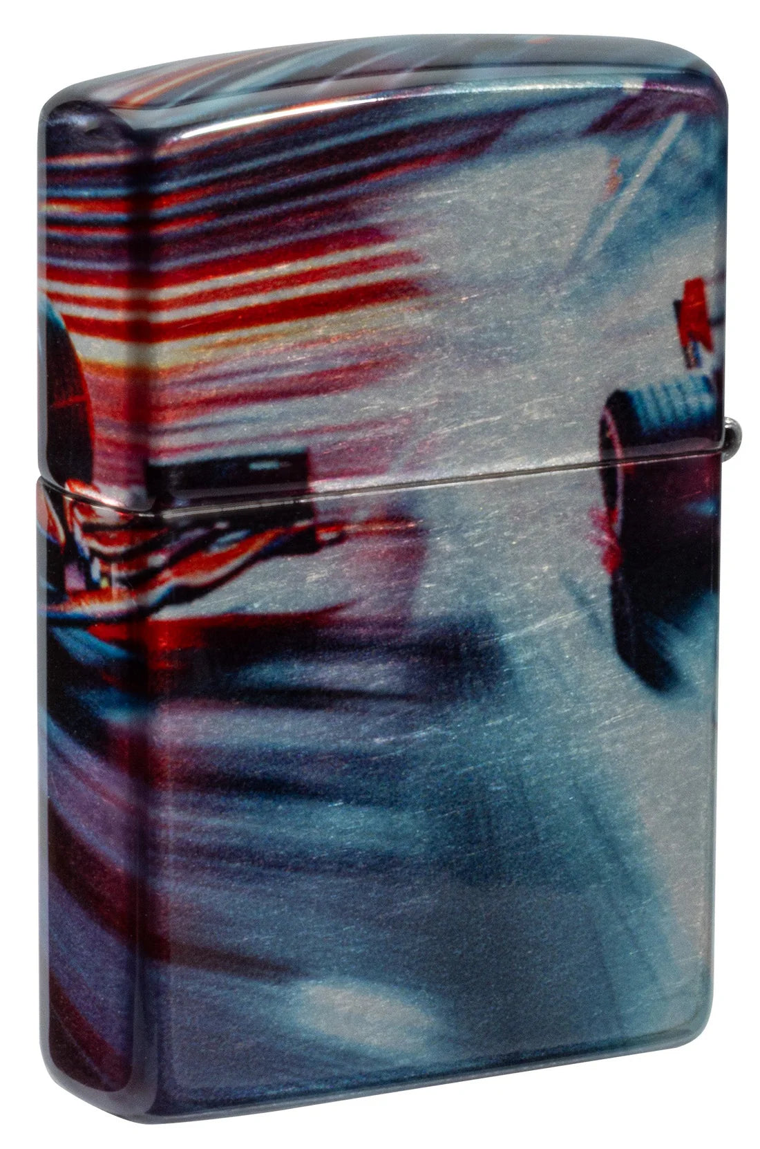 Rückseite mit abstrakten Lichtspuren und Streckenwirkung im Zippo-540°-Motiv