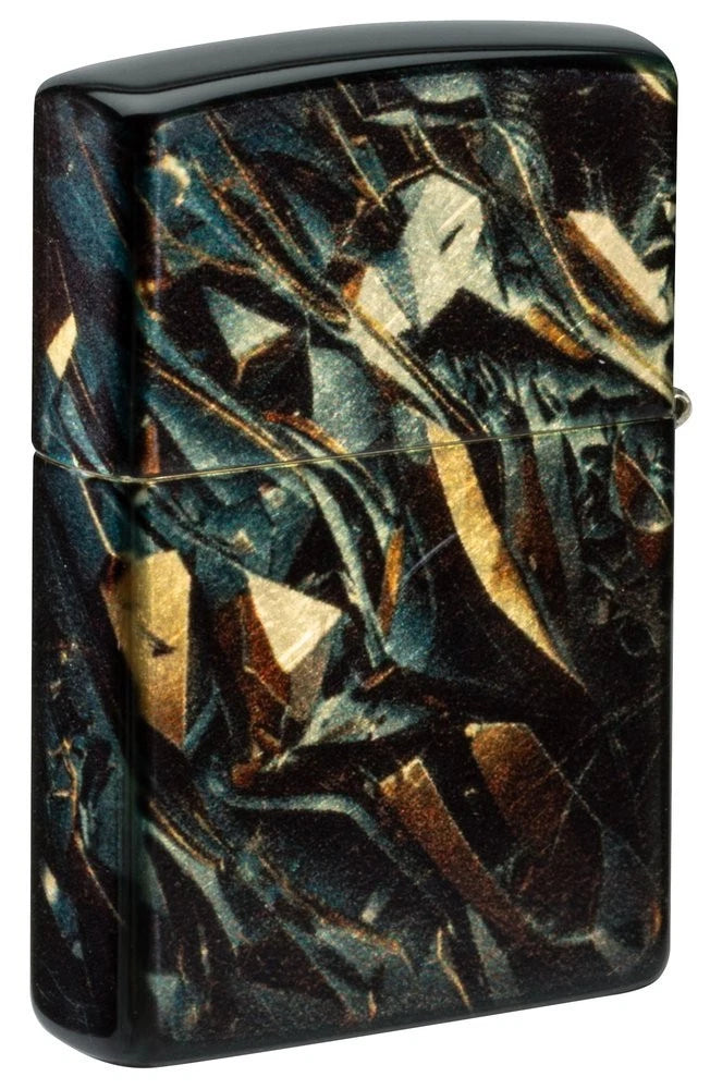 Rückseite des Zippo mit abstraktem Kristallmuster in Metallicfarben
