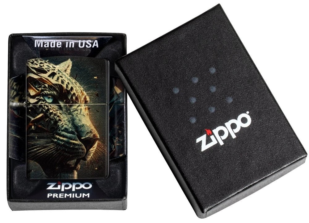 Futuristisches Panther-Zippo in Premium-Geschenkbox