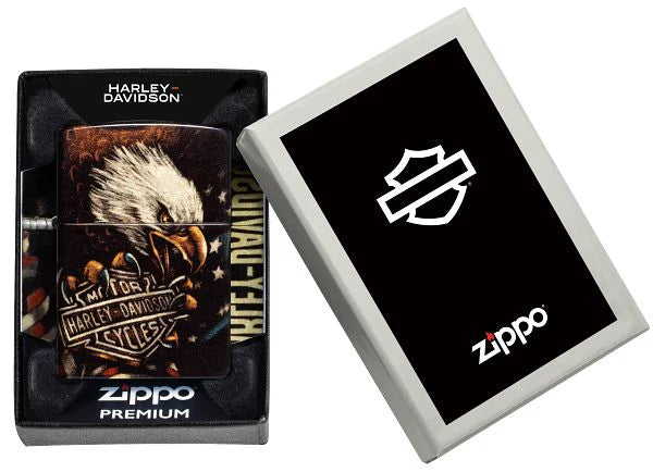 Zippo Verpackung: Premium-Box mit Harley-Davidson Branding und Zippo Präsentation