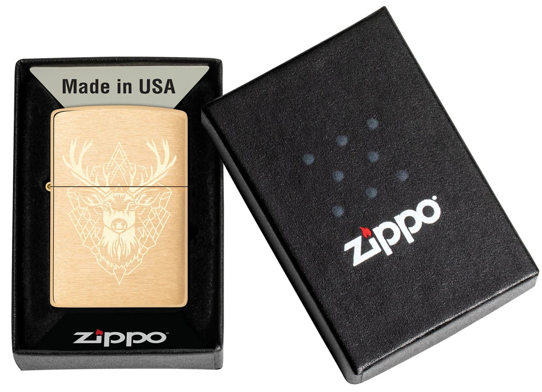 Zippo Feuerzeug Hirsch Brushed Brass in Geschenkbox