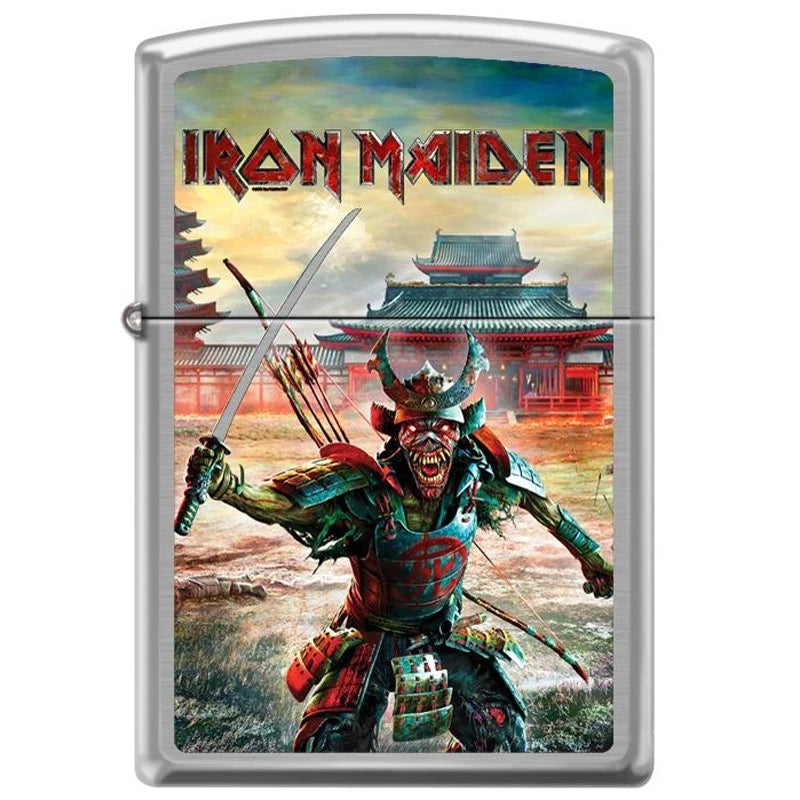 Zippo Feuerzeug Samurai mit Iron-Maiden-Motiv im Chrome Brushed Design