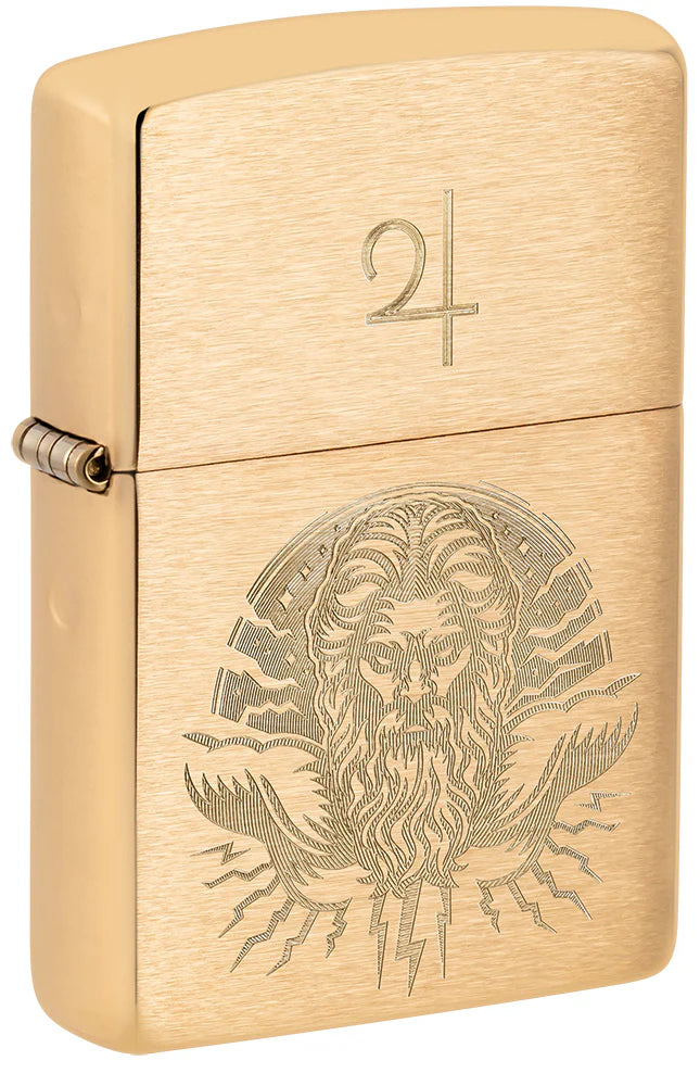 Goldenes Zippo-Feuerzeug mit eingraviertem Jupiter-Symbol