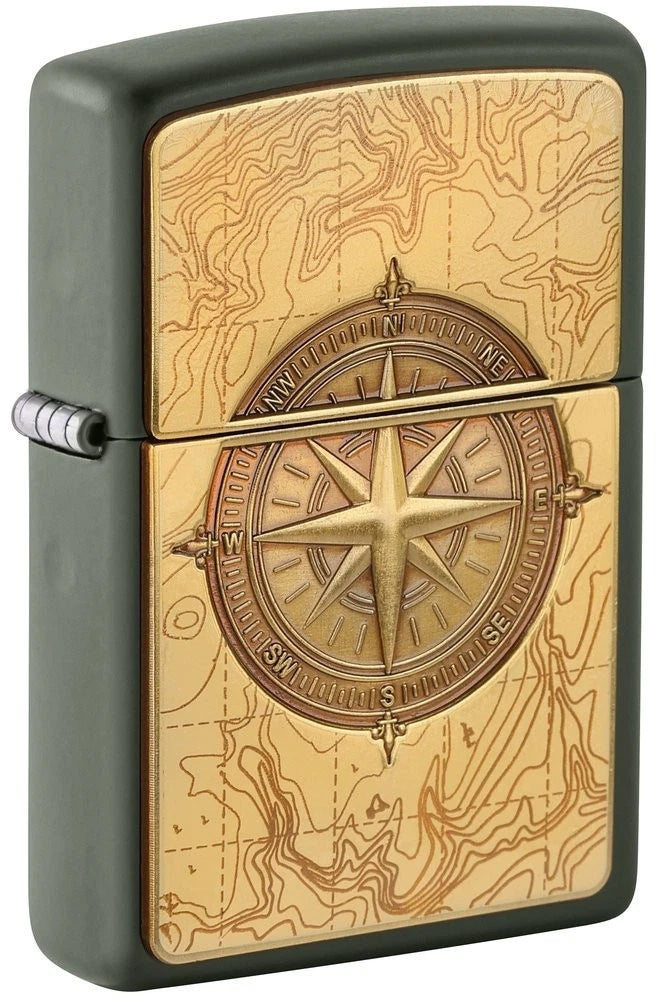 Zippo Feuerzeug mit Kompass Emblem und Green Matte Oberfläche geschlossen