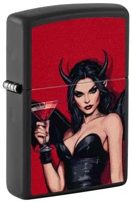 Zippo Feuerzeug Vampir Lady geschlossen mit rotem Hintergrund