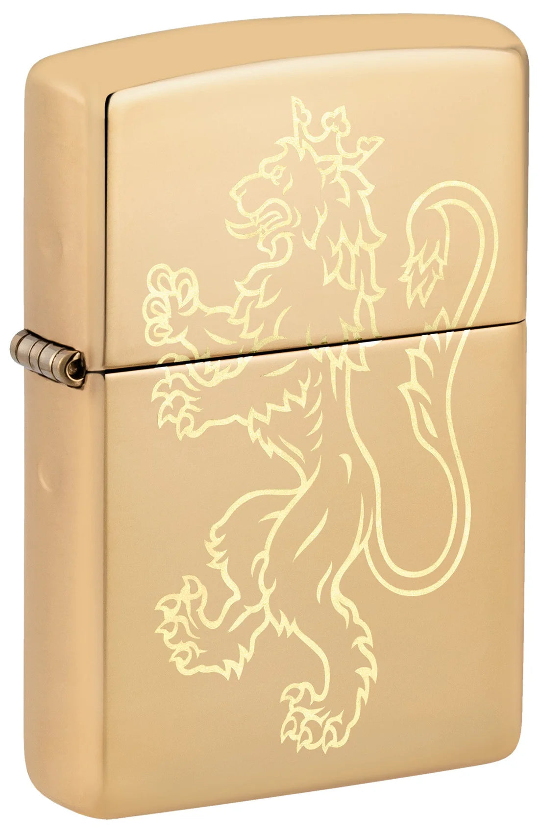 Edles Zippo Feuerzeug mit Löwen-Gravur aus High Polished Brass.