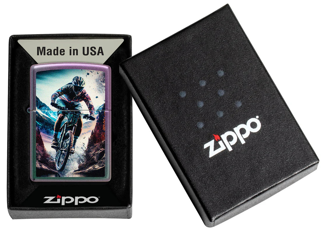Zippo Feuerzeug in Geschenkverpackung one box, Zippo Box mit Mountainbike Design