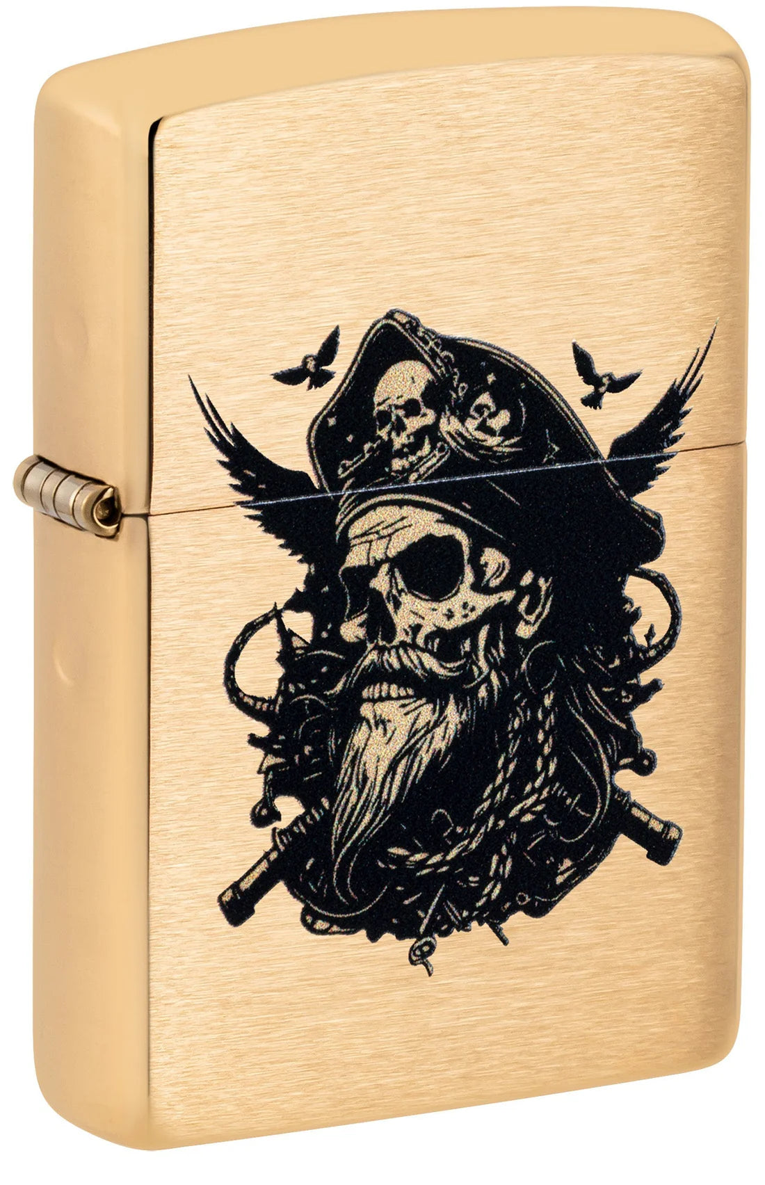 Zippo Feuerzeug Piraten Totenkopf geschlossen, Brushed Brass