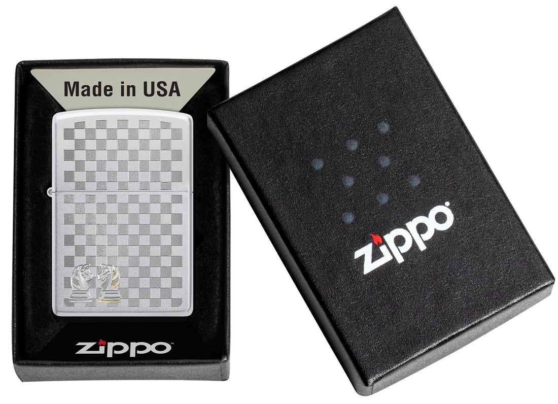 Zippo Feuerzeug Satin Chrome mit Geschenkbox, Auto Two Tone