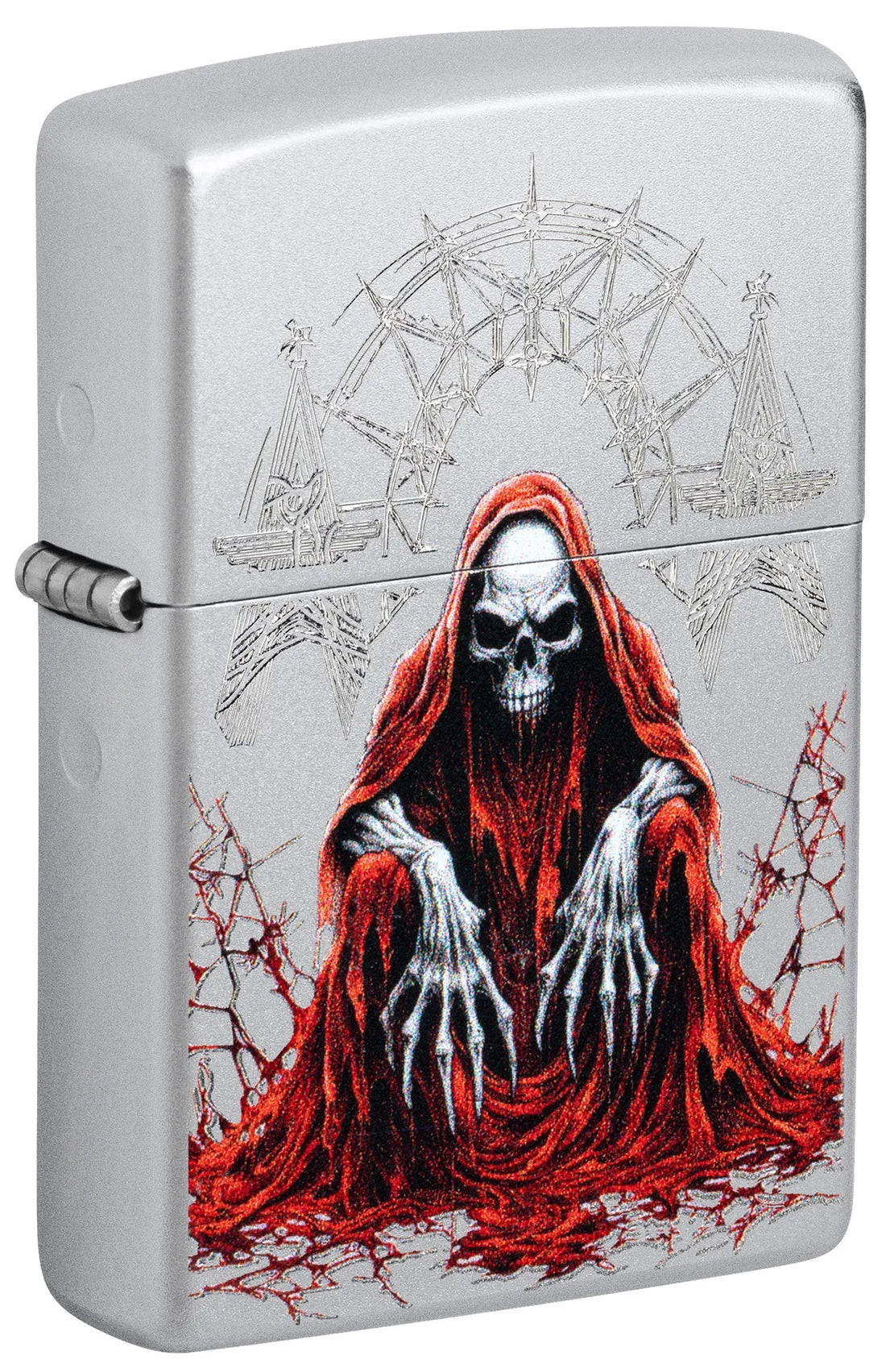 Zippo Feuerzeug Todesbote Satin Chrome mit rotem Gewand Motiv