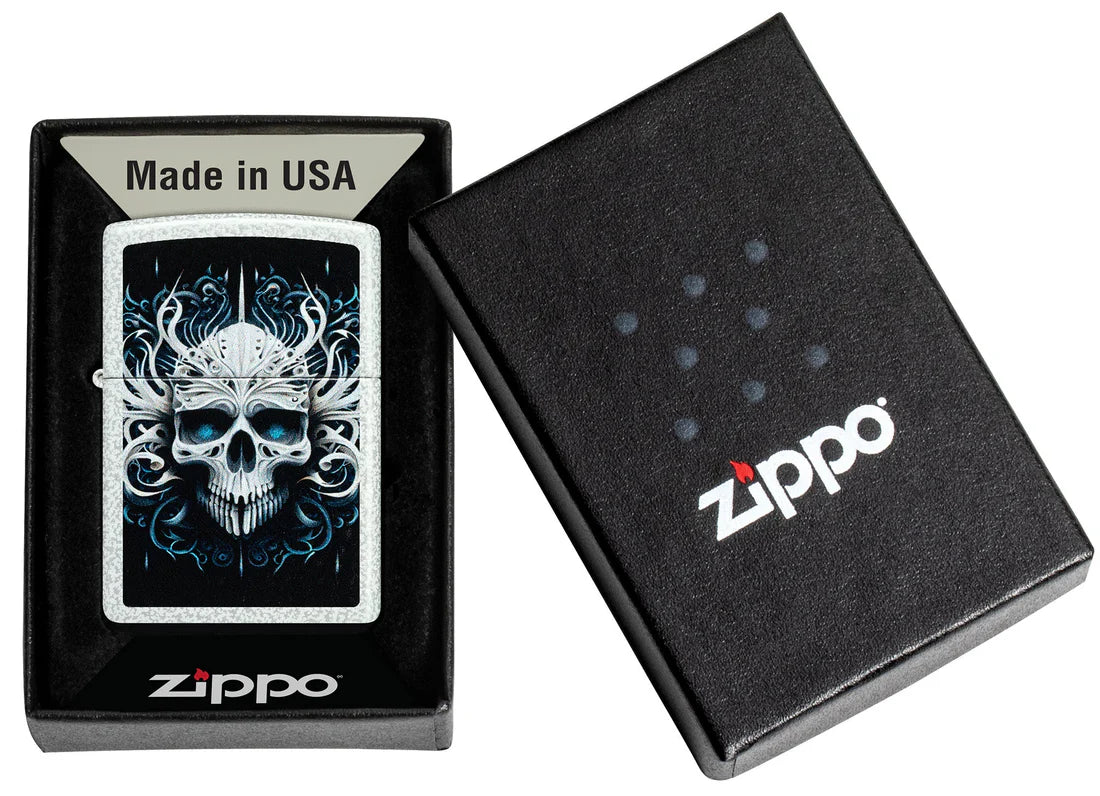 Zippo Feuerzeug in Geschenkverpackung one box, Zippo Box und Totenkopf Design sichtbar