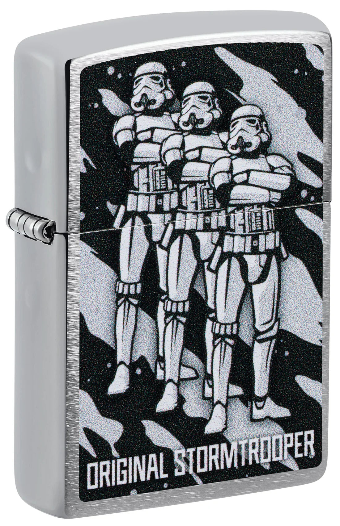 Zippo Feuerzeug mit Stormtrooper Motiv auf Chrome Brushed Oberfläche