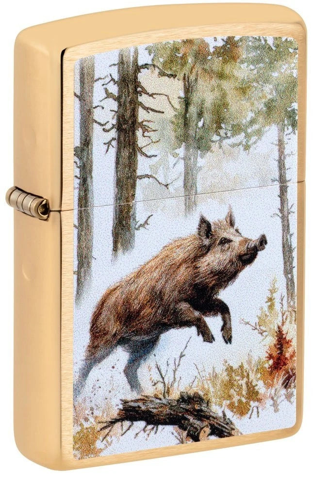 Zippo Feuerzeug Wildschwein Motiv Brushed Brass