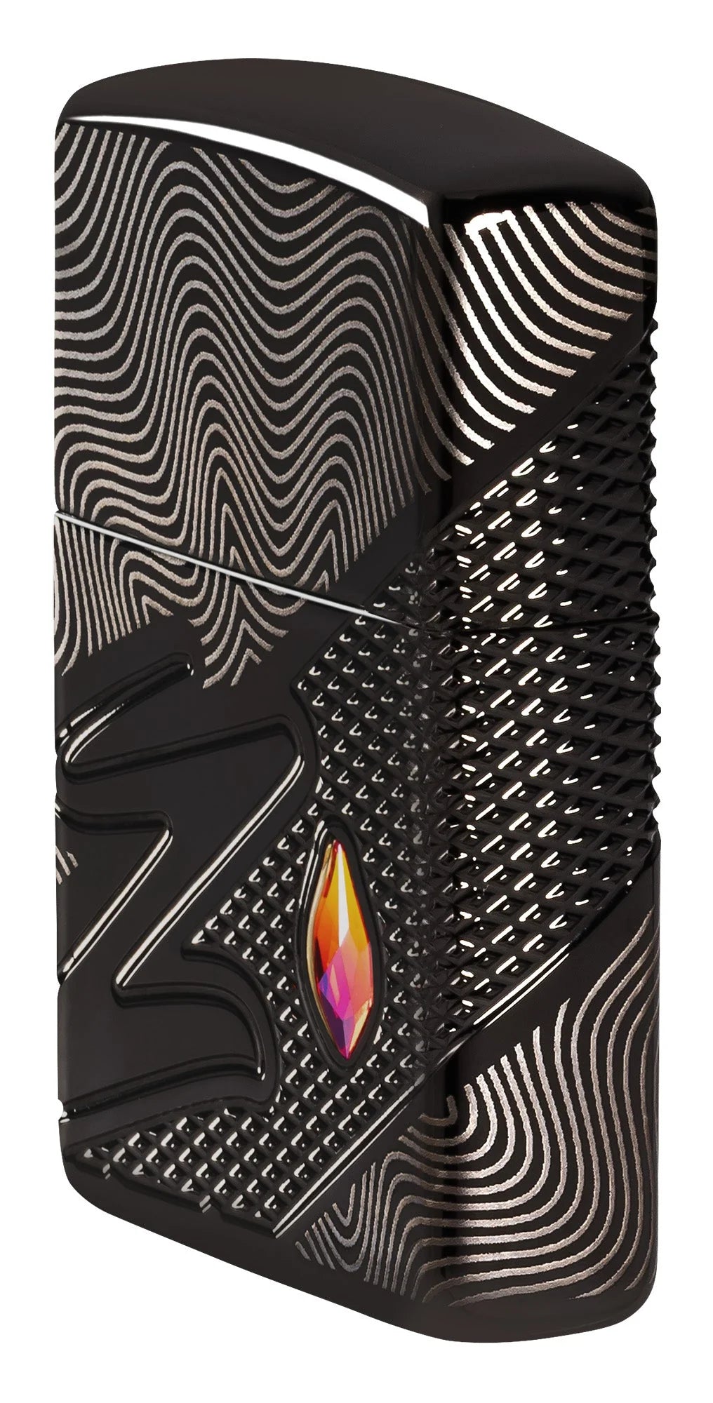Zippo Z-Luxury Seitenansicht mit Photo-Image 360° Design, Reliefstruktur und Kristall in Flammenform