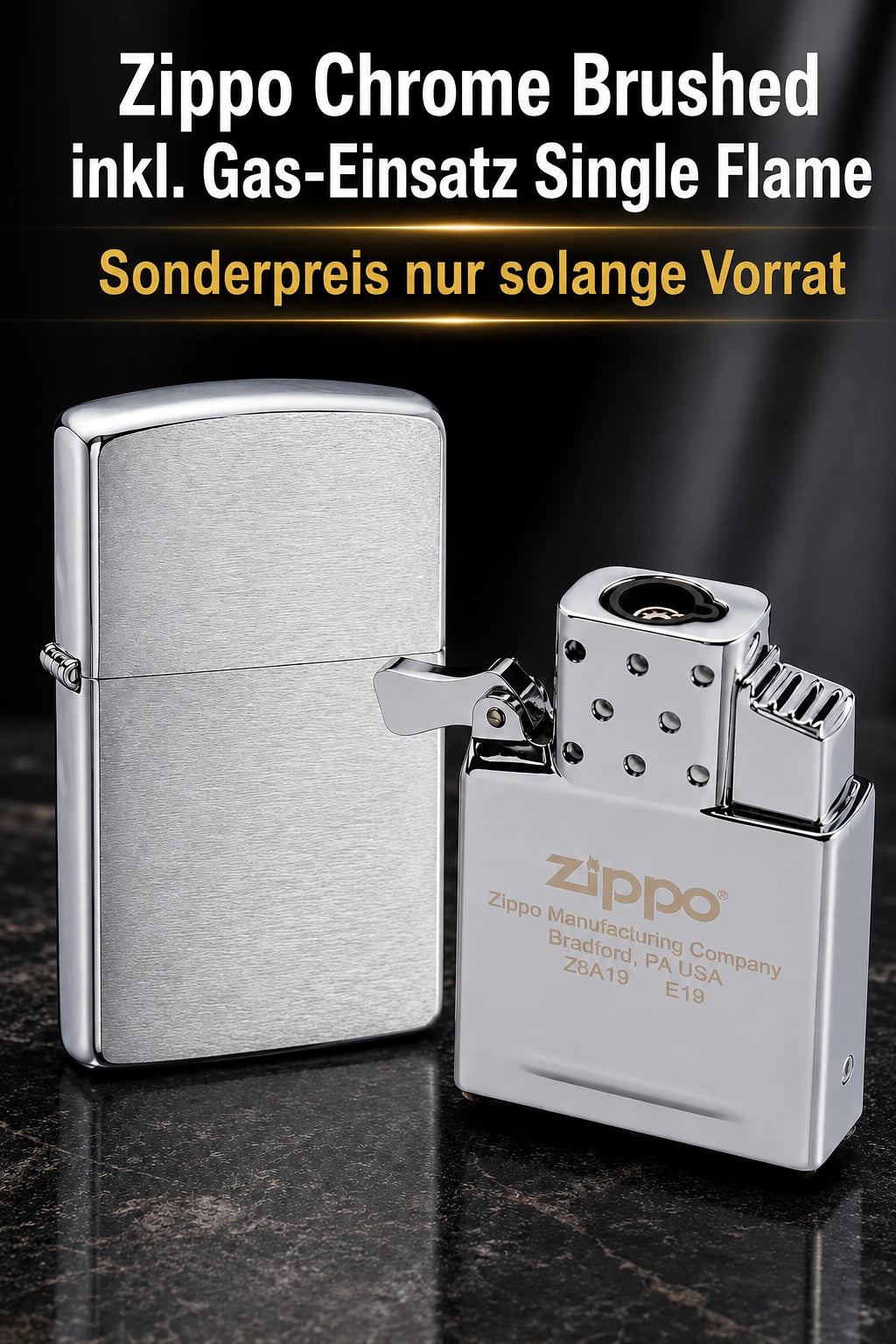 Zippo Chrome brushed mit Single Flame Einsatz Sonderangebot