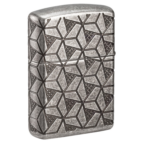 Ein wunderbares geometrisches Muster auf einem edlen und eleganten Antik Silver Zippo Feuerzeug. 