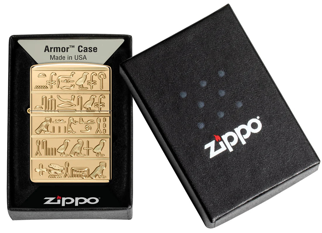 Zippo Feuerzeug ägyptische Hieroglyphen Armor –  Brass, Deep Carve