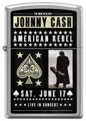 Zippo Feuerzeug Johnny Cash – Rebel im Chrome Brushed Design mit Gravur „American Rebel“