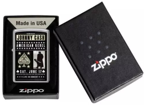 Zippo Benzinfeuerzeug Johnny Cash Rebel in Geschenkverpackung.