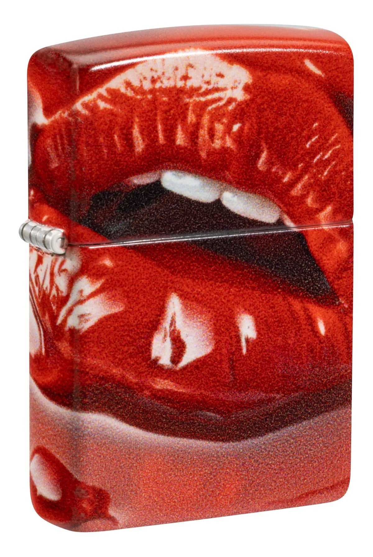 Zippo Feuerzeug Red Lips Frontansicht mit rotem Lippenmotiv und 540 Grad Matte Oberfläche