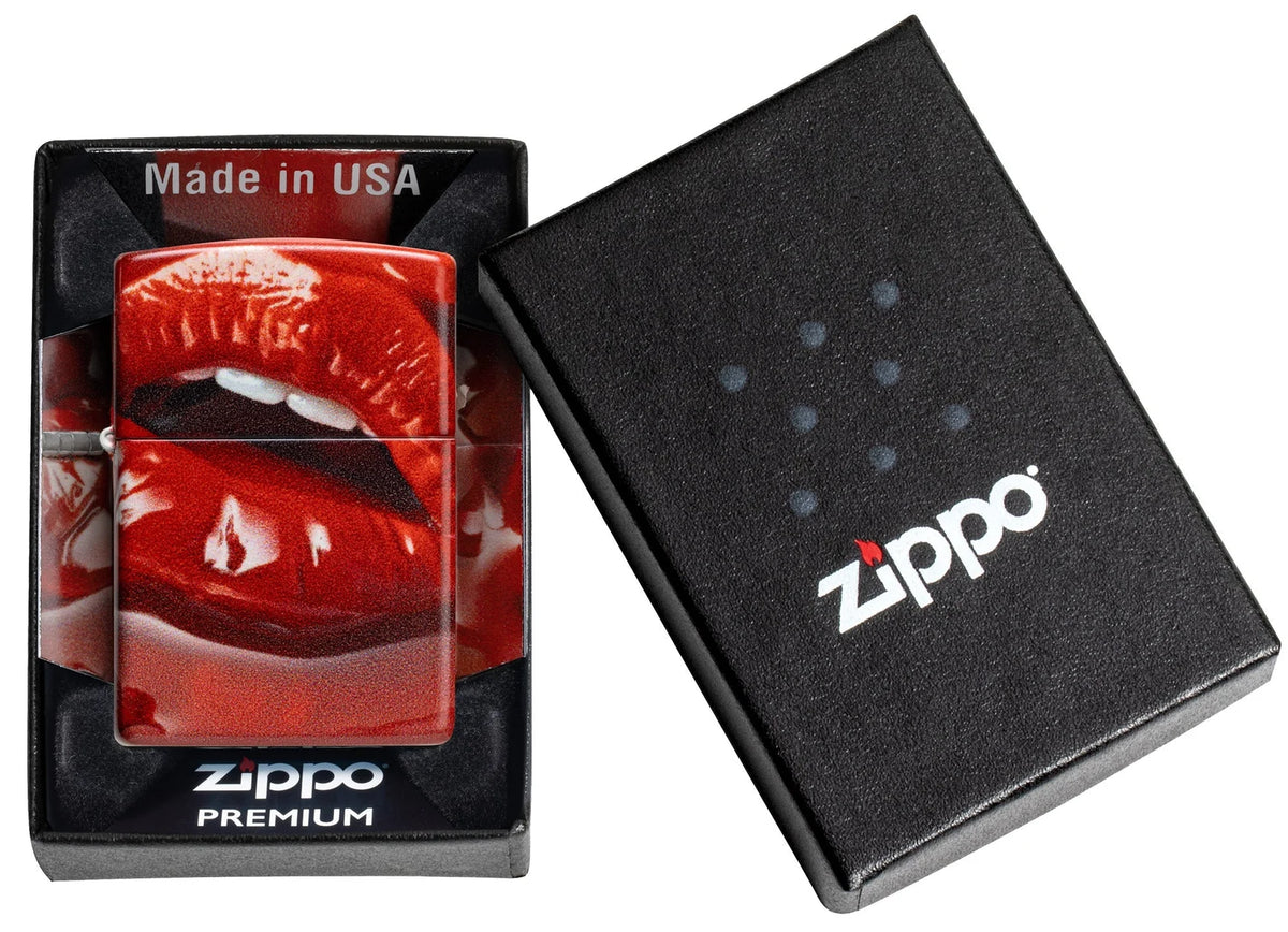 Zippo Feuerzeug Red Lips in Premium Verpackung mit Made in USA Einsatz und schwarzer Box