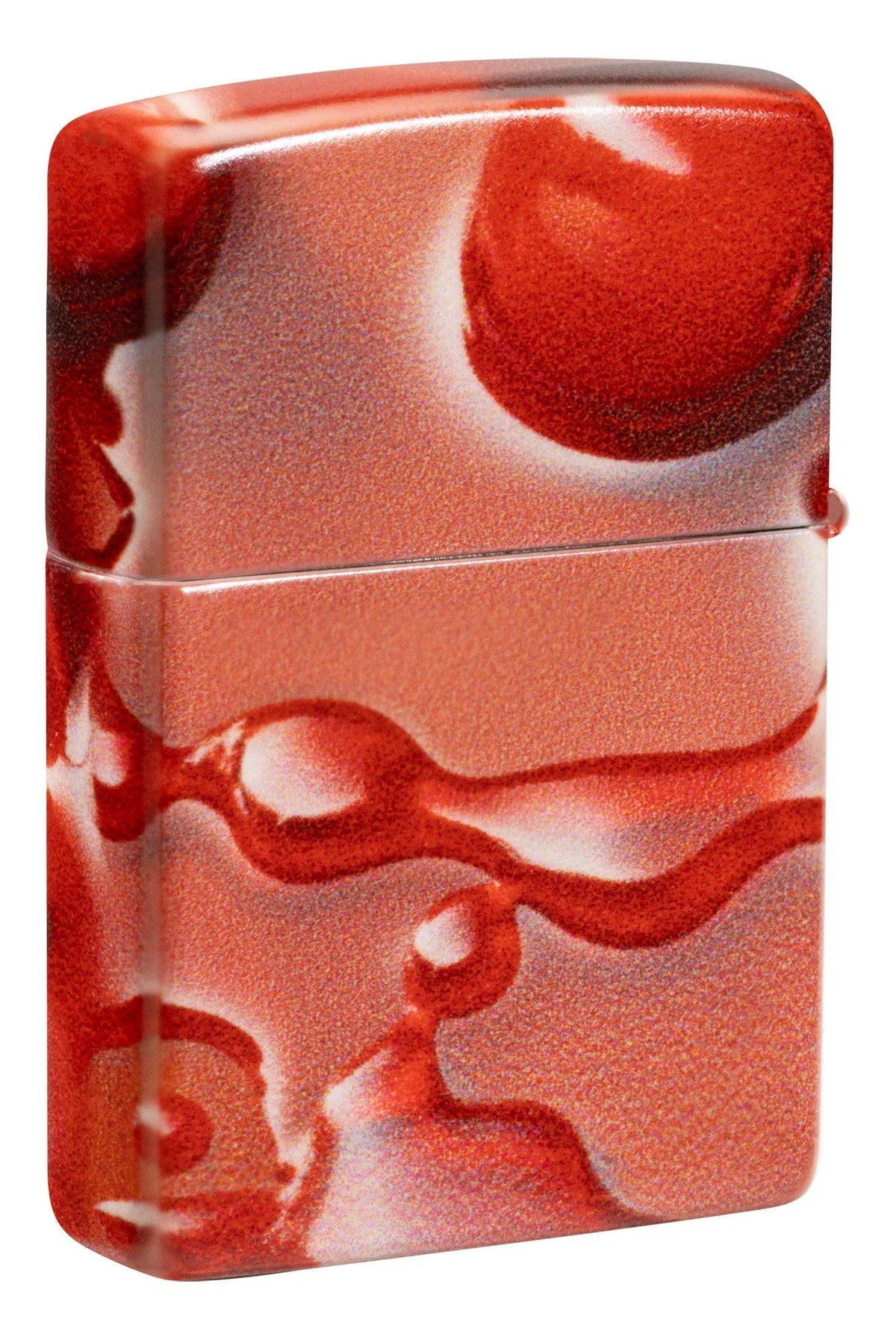 Rückseite Zippo Red Lips mit abstraktem roten 540 Grad Color Design auf matter Oberfläche