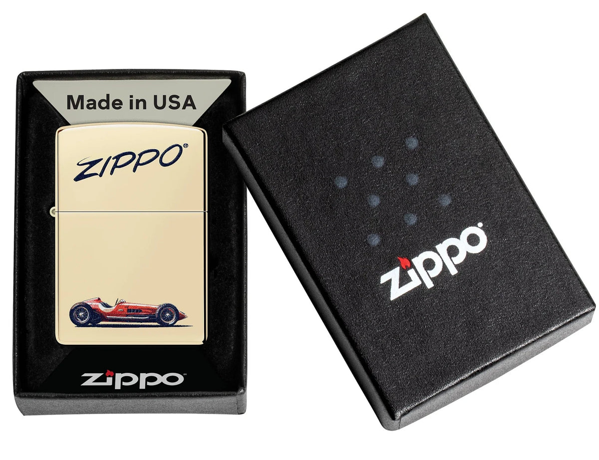Zippo Roadster in Geschenkverpackung One Box mit Made in USA Hinweis und schwarzer Zippo Box