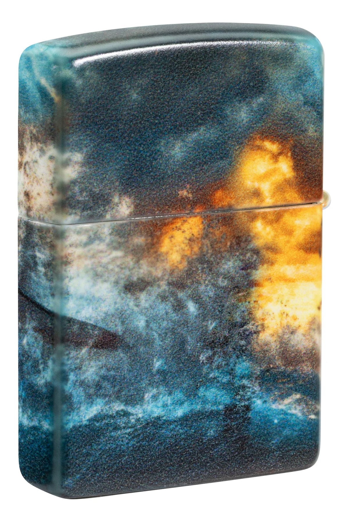 Rückseite des Zippo Shark Hell Feuerzeugs mit Wellen- und Farbmotiv ohne Hai-Kopf