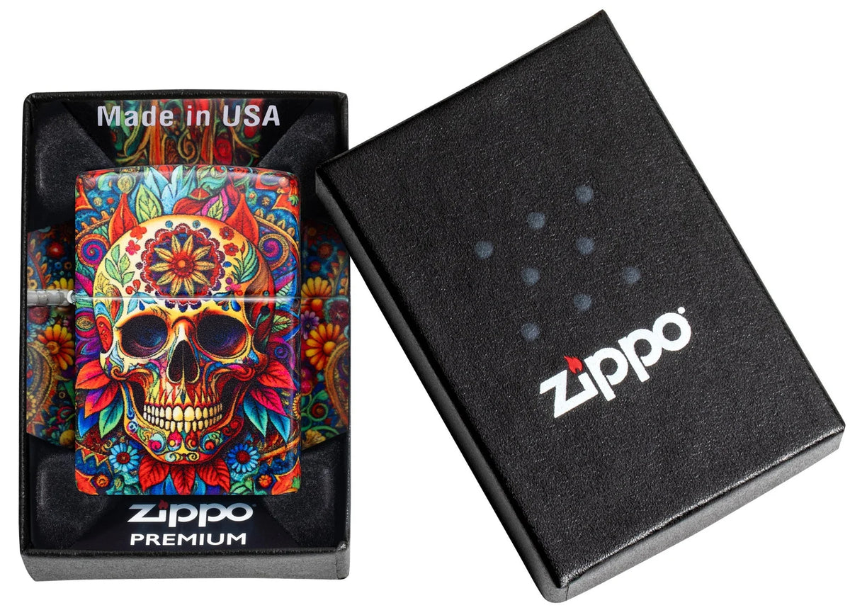 Zippo Feuerzeug Totenkopf Día de Muertos in Premium Verpackung mit Made in USA Einsatz