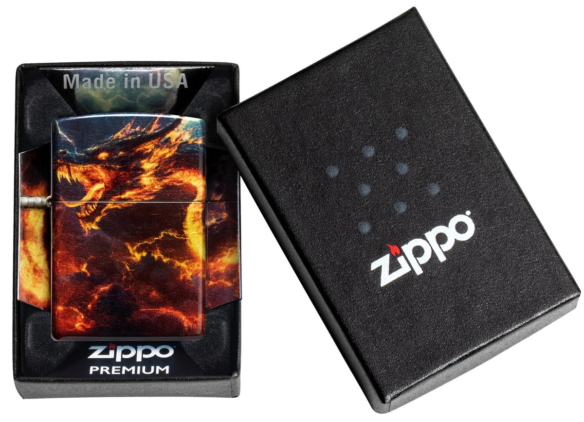 Zippo Feuerzeug Zorn des Drachens in Premium Verpackung mit 540 Grad Drachenmotiv